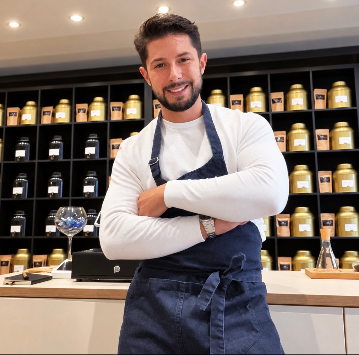 Smaïn Boumaza, fondateur des Compagnons du Thé, dans la boutique de Mouscron